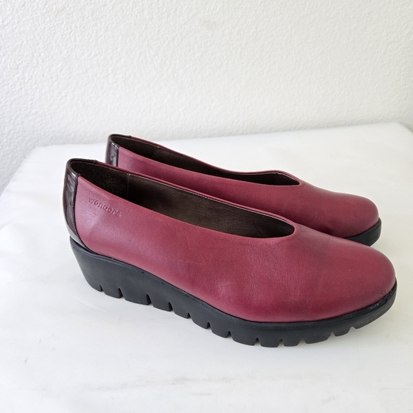 Wonders Fly Classic Leather Wedge Pumps Loafer Burgundy Size 39 Or US 9 - Picture 6 of 16